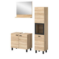 BADMÖBEL-SET Eiche 3-teilig 100 cm, Komplettset hängend oder stehend - Eichefarben/Schwarz, Glas/Holzwerkstoff (102/186/33cm) - Inn.Furn