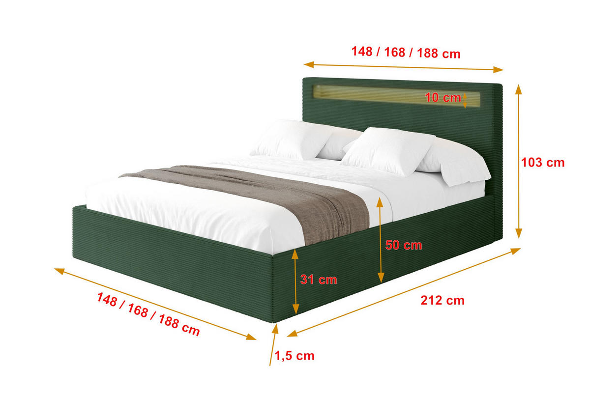 ČALOUNĚNÁ POSTEL s úložným prostorem a roštem, postel bez matrace - GOLA 180x200 Zelená - olivově zelená, kompozitní dřevo/textil (180/200cm) - ALTDECOR