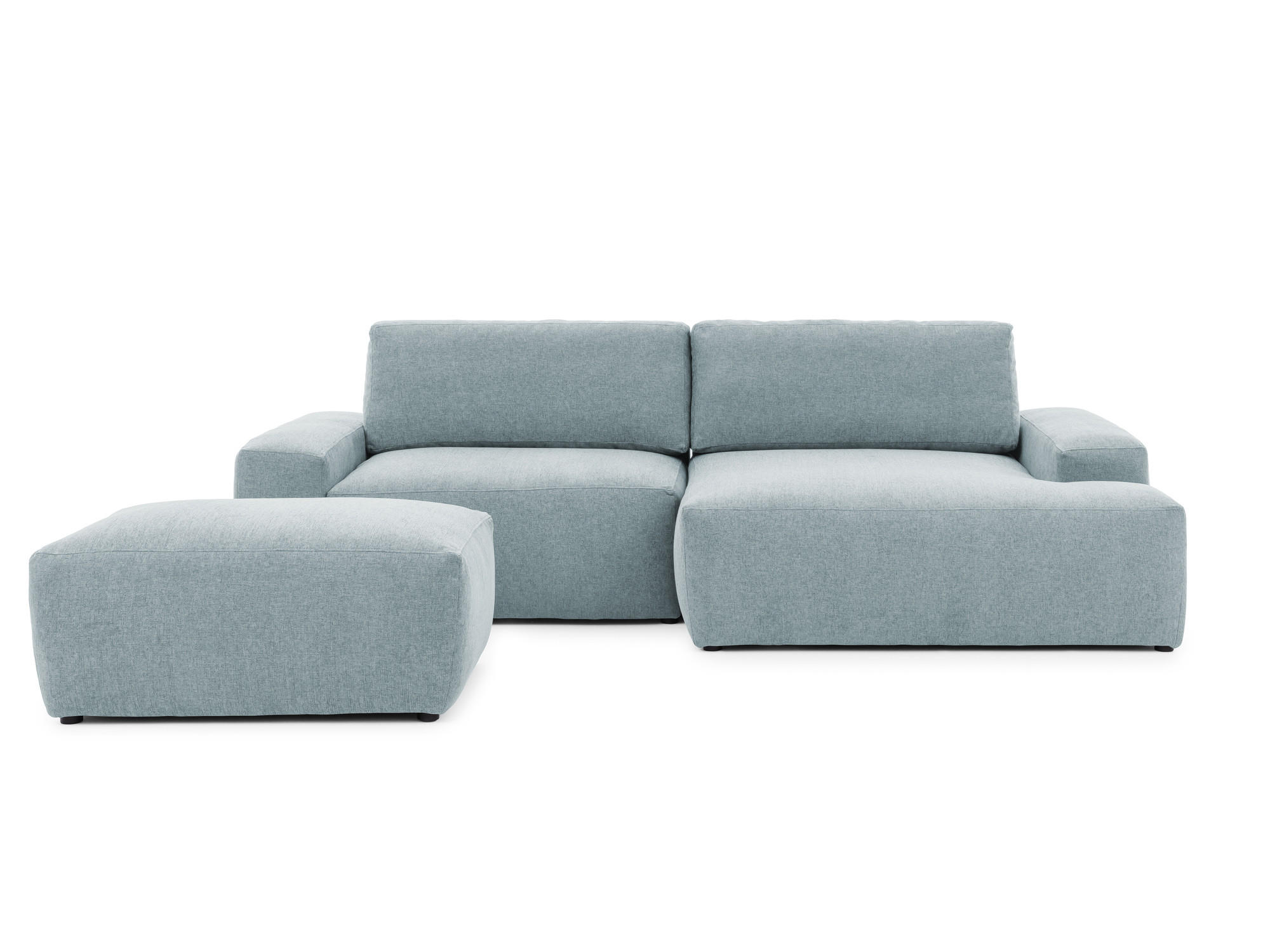 ECKSOFA inkl. Hocker Lennon aus Hellblau Strukturstoff mit Schlaffunktion und Bettkasten - Schwarz/Hellblau, Holz/Kunststoff (264/137cm) - S-Style