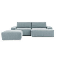 ECKSOFA inkl. Hocker Lennon aus Hellblau Strukturstoff mit Schlaffunktion und Bettkasten - Schwarz/Hellblau, Holz/Kunststoff (264/137cm) - S-Style