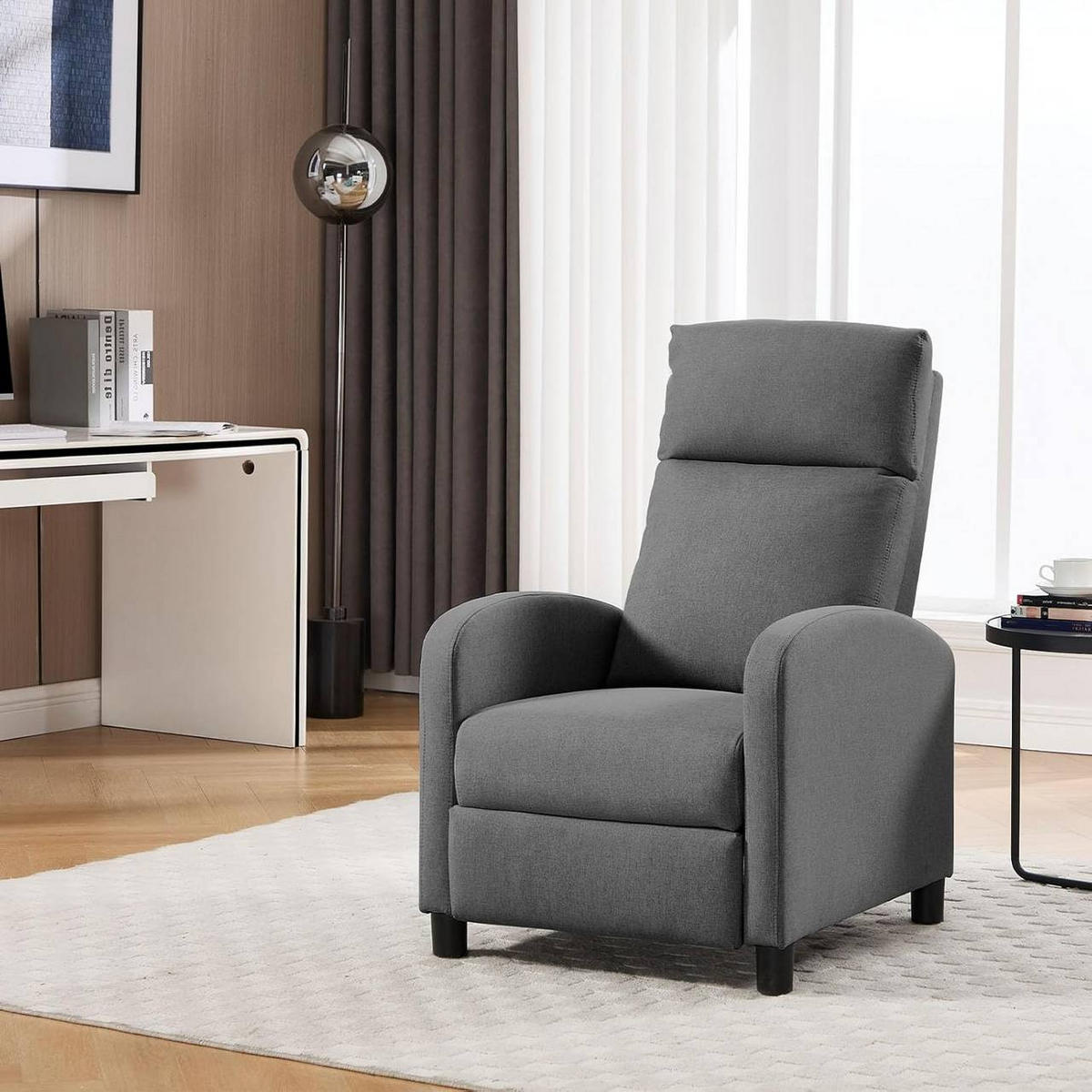 RELAXSESSEL mit Liegefunktion, Leinen , Dunkelgrau - Dunkelgrau/Schwarz, Textil/Metall (65.5/102/89cm) - Woltu