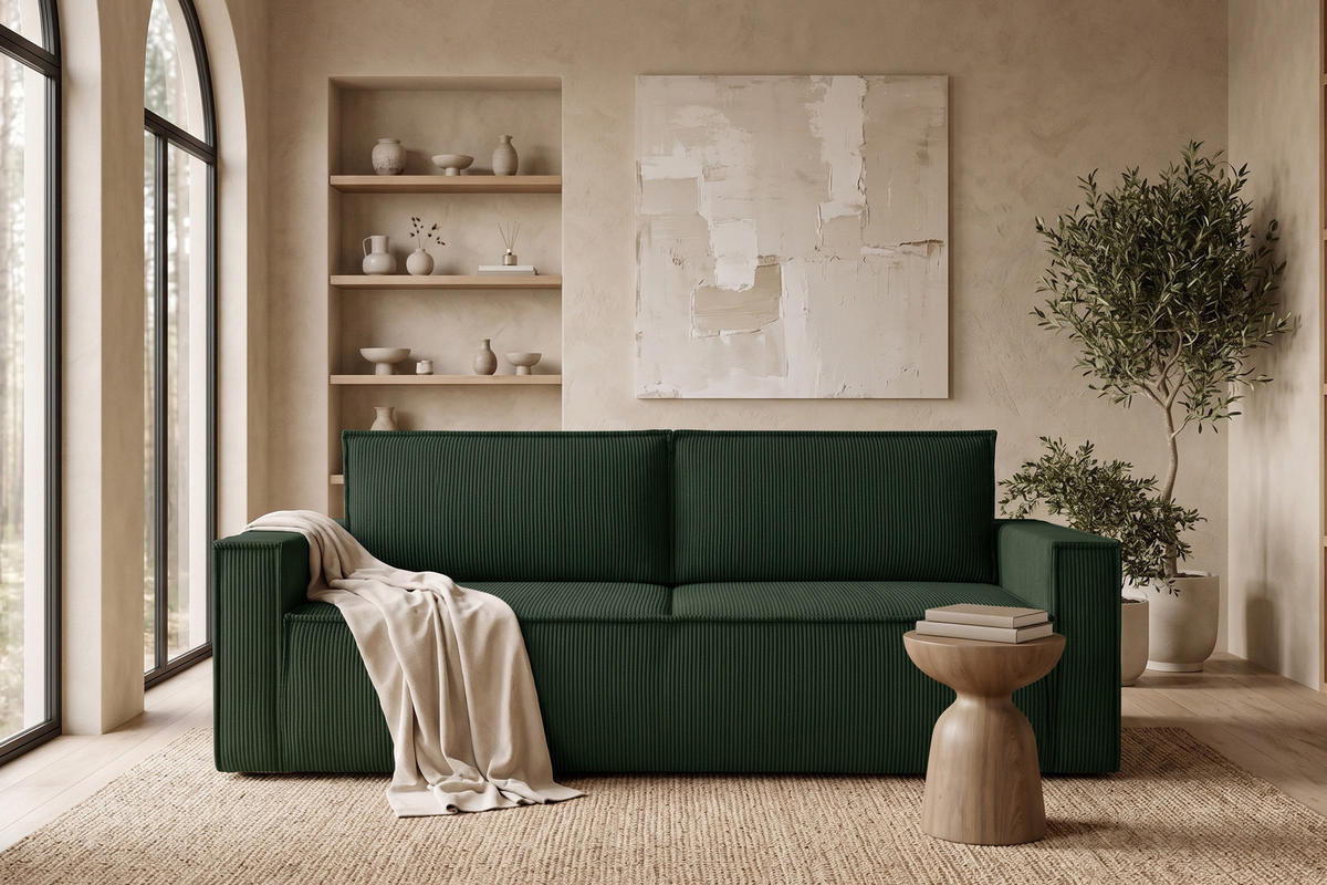 SCHLAFSOFA NAPI in Pet Friendly Cord-Stoff, dunkelgrün - Dunkelgrün/Schwarz, Textil (228/89/101cm) - KONSIMO®