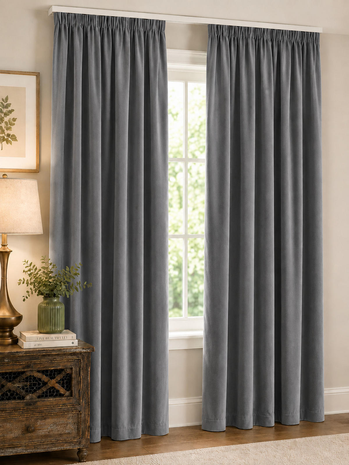 VORHANG Kräuselband Samt 140/145 cm Anthrazit - Anthrazit, Textil (140/145cm) - TiborTex