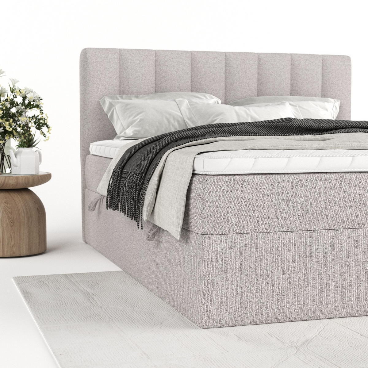 BOXBETT Bari 200/200 cm Beige im Riva Stoff - Beige, Holz/Holzwerkstoff (200/200cm) - AltaBeds