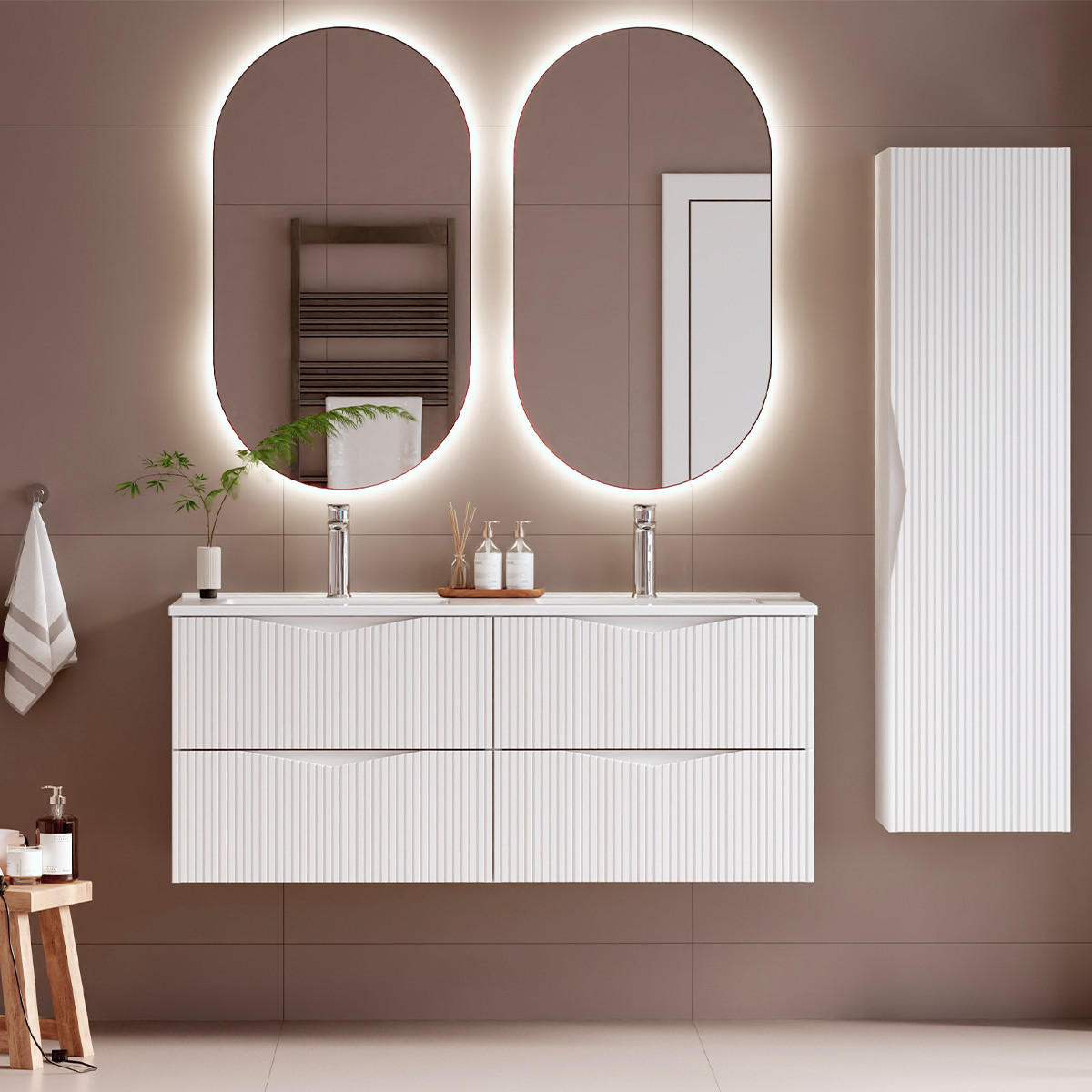 BADMÖBEL Tao 2er-Set Weiß - Weiß, Holzwerkstoff (120/50/45.8cm) - Petits-meubles