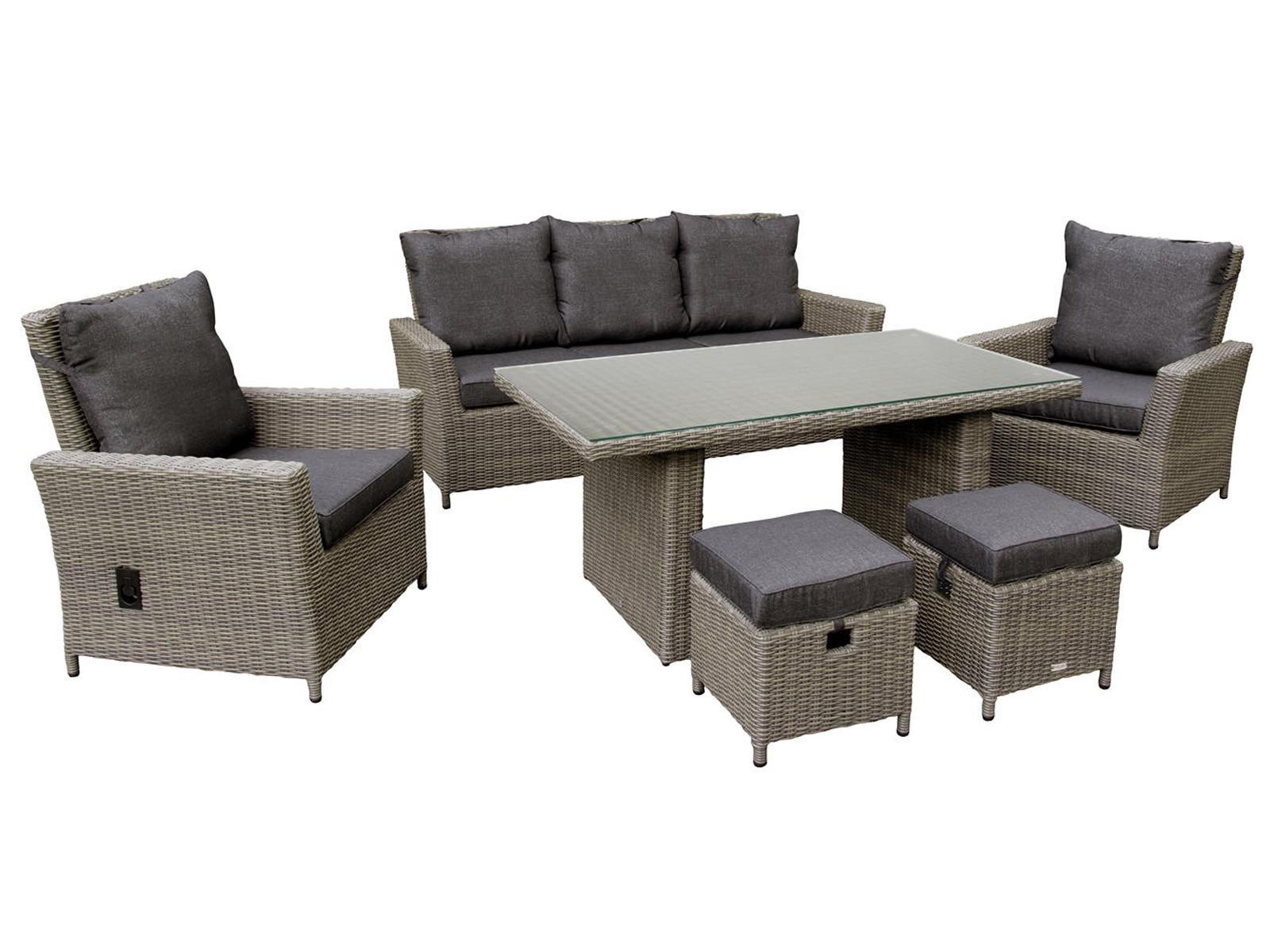 GARTEN-SITZGRUPPE Asti Braun Polyrattan für 7 Personen - Grau, Naturmaterialien - Green Spirit
