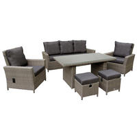 GARTEN-SITZGRUPPE Asti Braun Polyrattan für 7 Personen - Grau, Naturmaterialien - Green Spirit