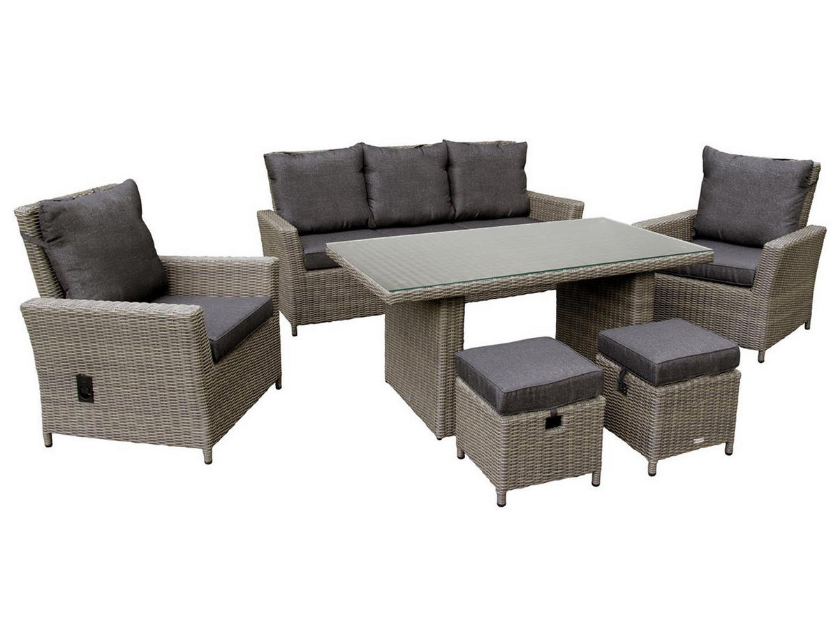 GARTEN-SITZGRUPPE Asti Braun Polyrattan für 7 Personen - Grau, Naturmaterialien - Green Spirit