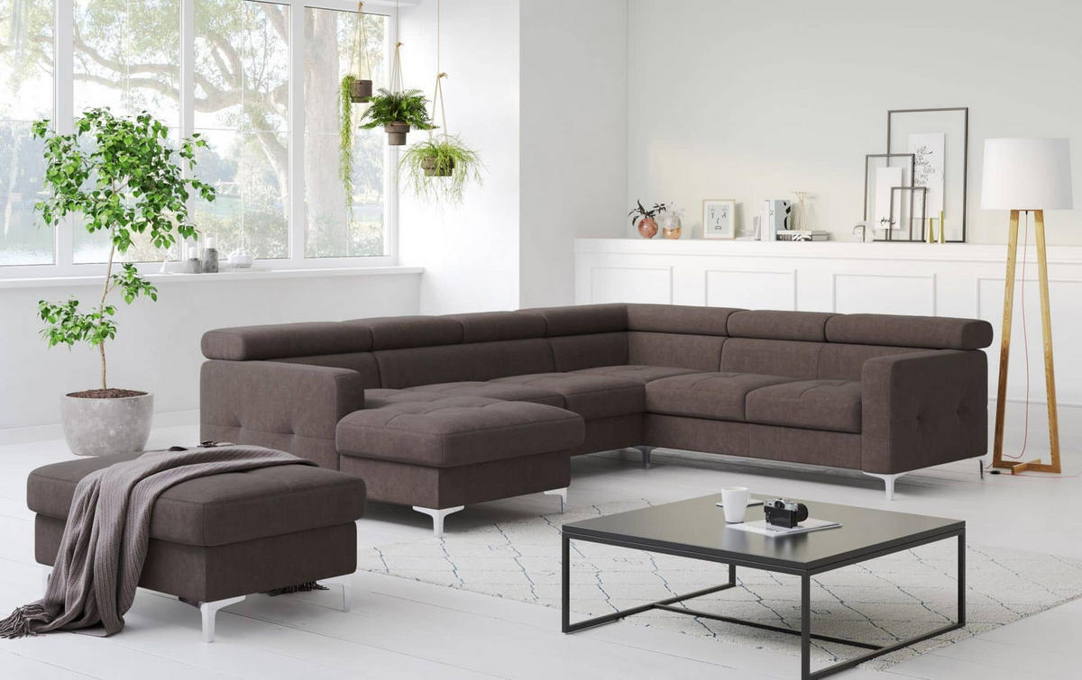 WOHNLANDSCHAFT mit Schlaffunktion und Bettkasten - Fango/Silberfarben, Holz/Textil (240/74/304cm) - Cotta