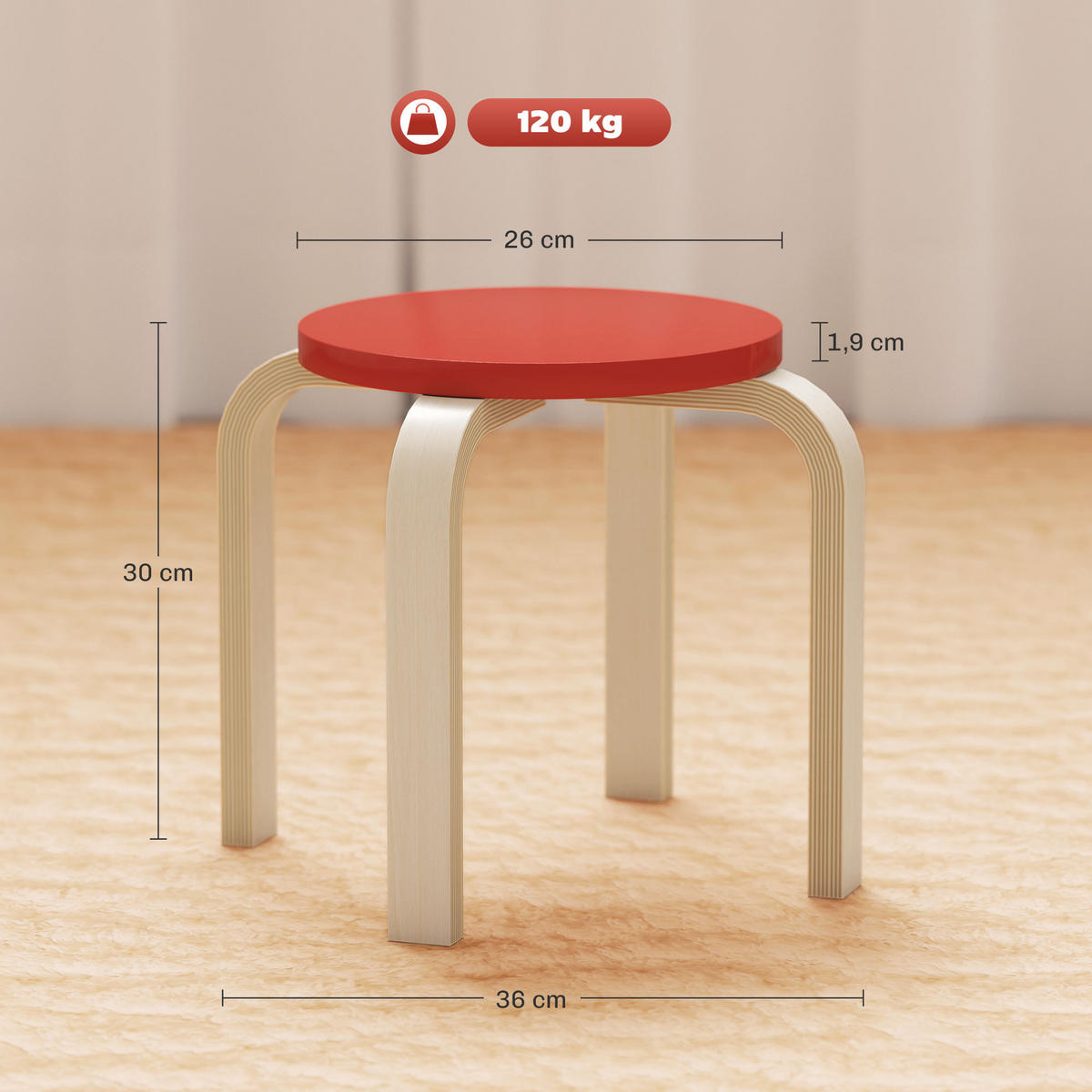HOCKER 4er Set Holzwerkstoff Mehrfarbig - Multicolor, Holzwerkstoff (36/30/36cm) - HOMCOM