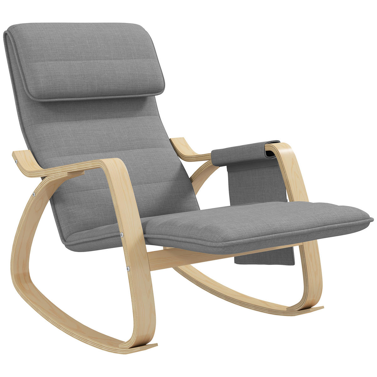 SCHAUKELSTUHL DE-17384 5-fach verstellbare Fußstütze & Kopfstütze Grau - Grau, Holz (110/91/67cm) - ComfortXL