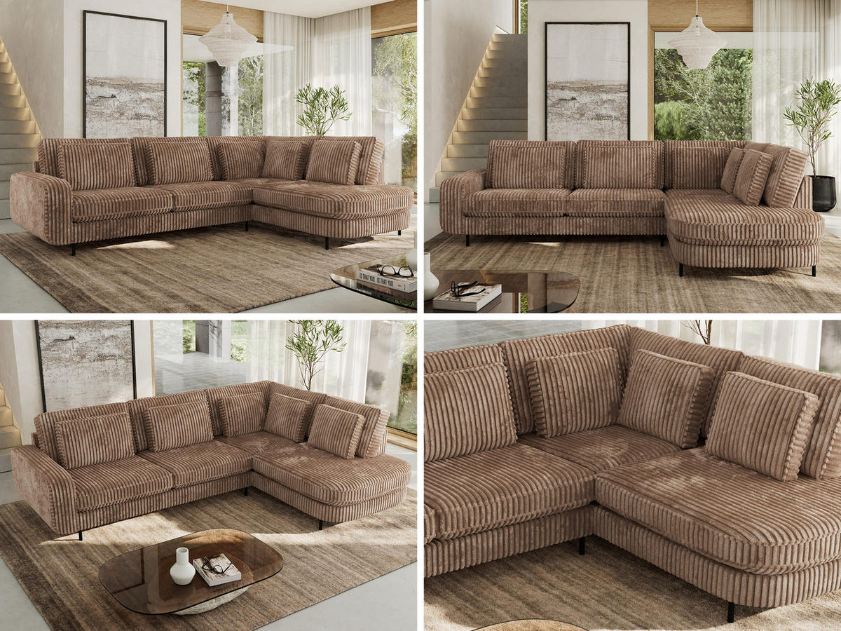 ROHOVÁ SEDAČKA CALENO L - Hnědá Manšestr - Levá Strana - černá/hnědá, kov/textil (317/225cm) - MKS