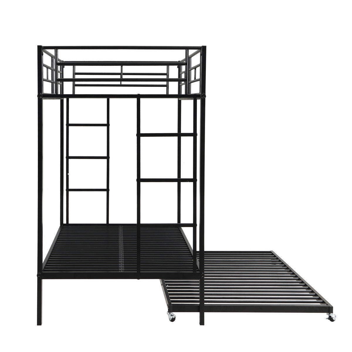 ETAGENBETT aus Metall 90x200 cm Schwarz mit Ausziehbett und hohem Sicherheitsgeländer - Schwarz, Metall (90/200cm) - IVMEU