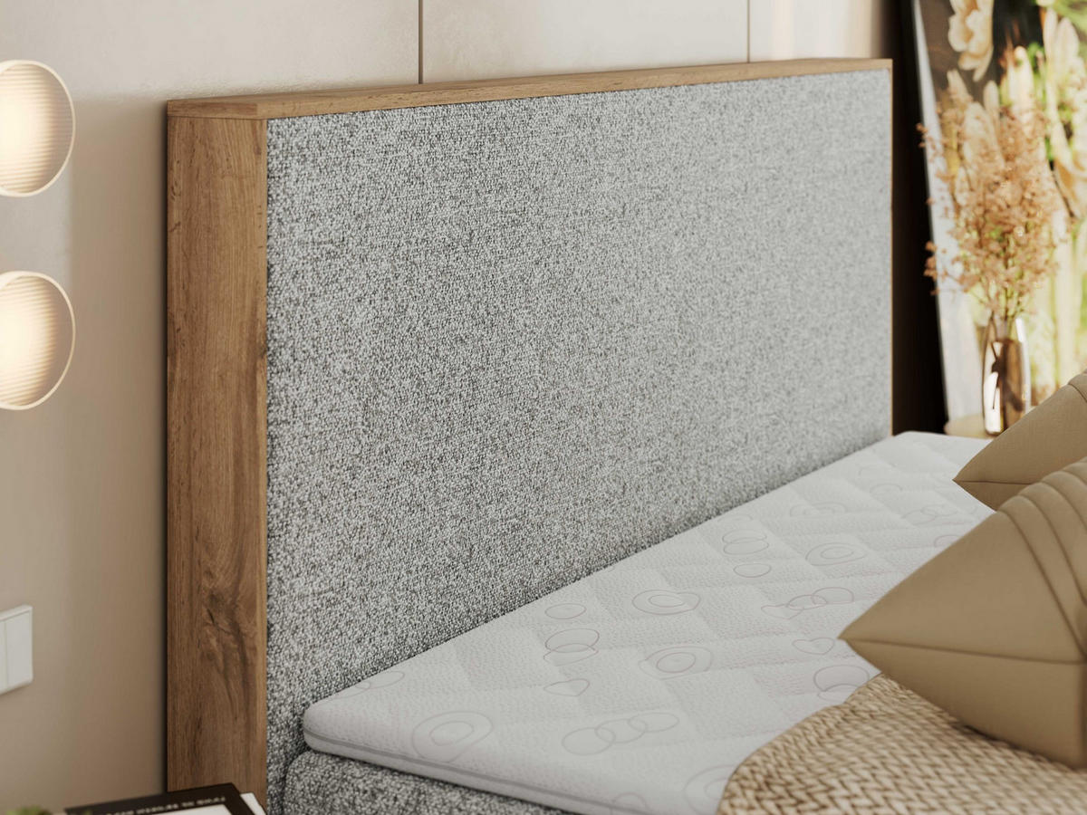 BOXBETT WOOD CLASSIC 200/200 - Hellgrau Strukture - H4 - Hellgrau, Textil (200/200cm) - MKS