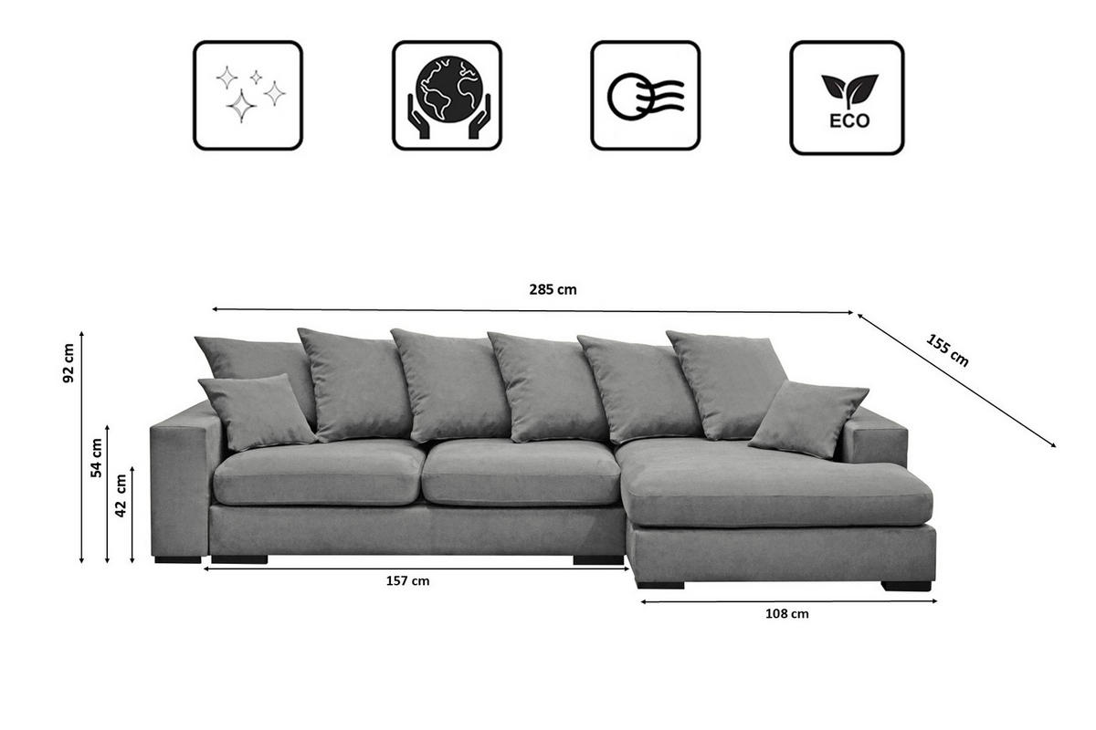 ECKSOFA Mit Schlaffunktion Und Bettkasten Couch L-form Gabon Stoff Riviera Rechts Grau - Grau, Holz (285/155cm) - Kaiser Möbel