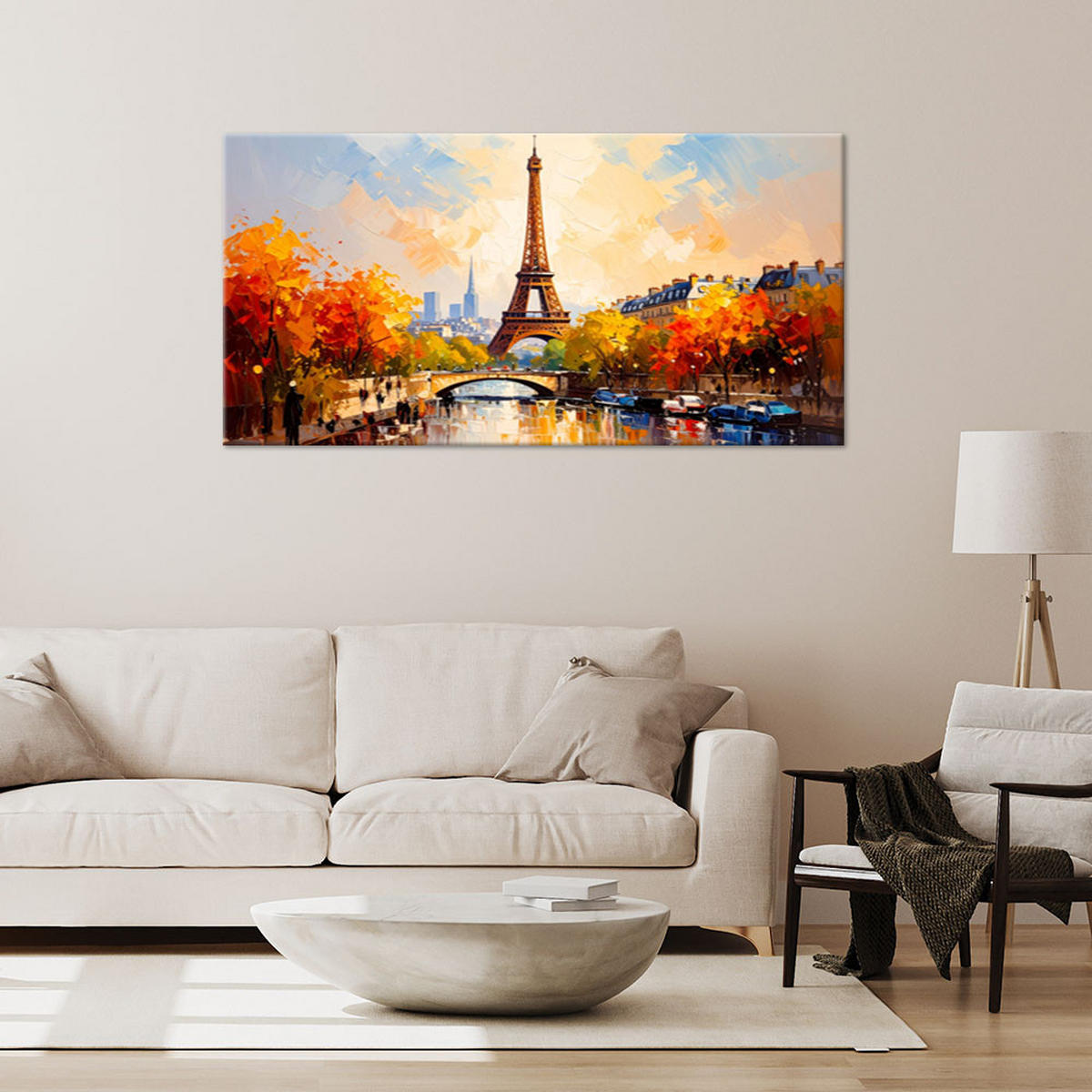 LEINWANDBILD Panorama von Paris Eiffelturm 120x60cm - Multicolor, Textil (120/60cm) - Feeby