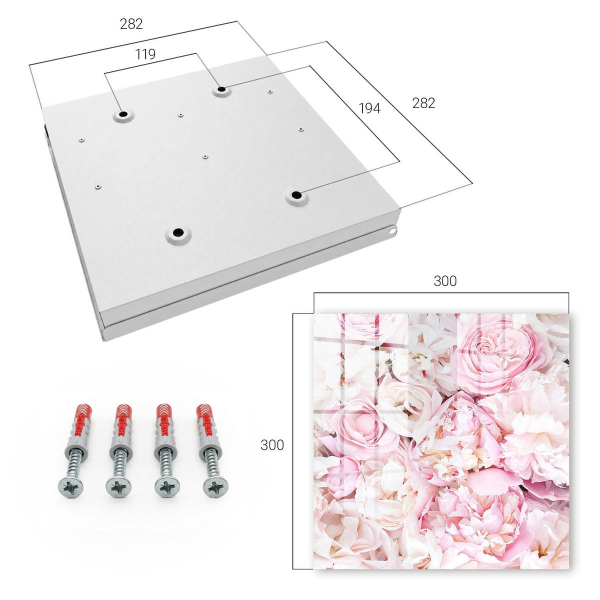 SCHLÜSSELBOX Weiß 30x30 cm – Türöffnung nach rechts - Pastellblumen - Pink, Metall (30/30/5cm) - TULUP
