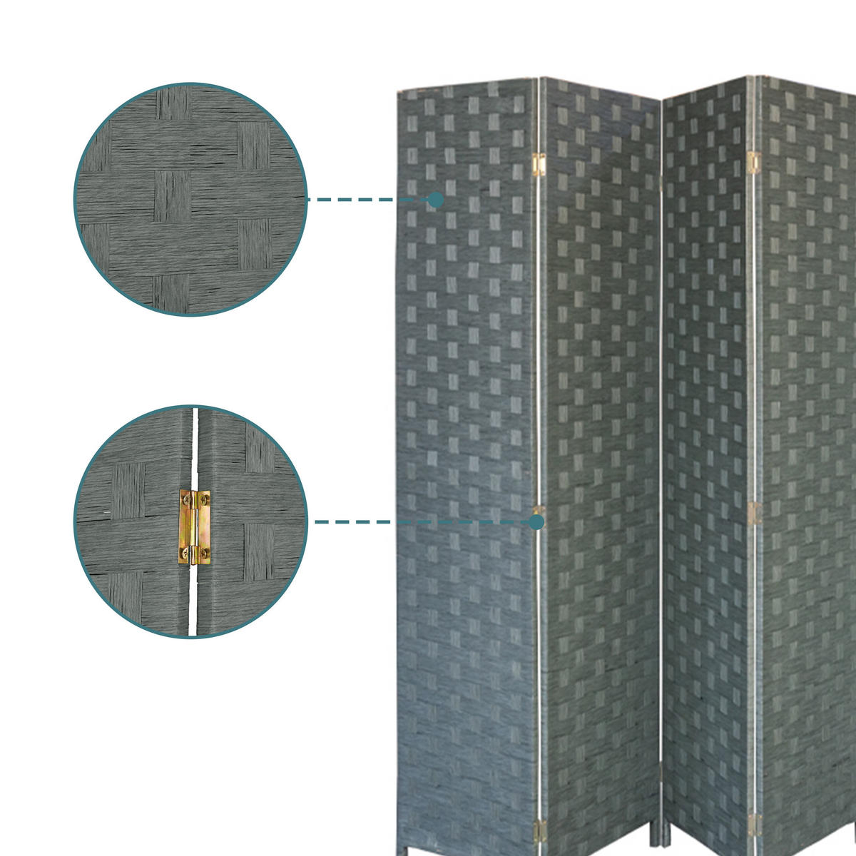 PARAVENT - Grau, Holz/Papier (320/170/2cm) - Relaxdays