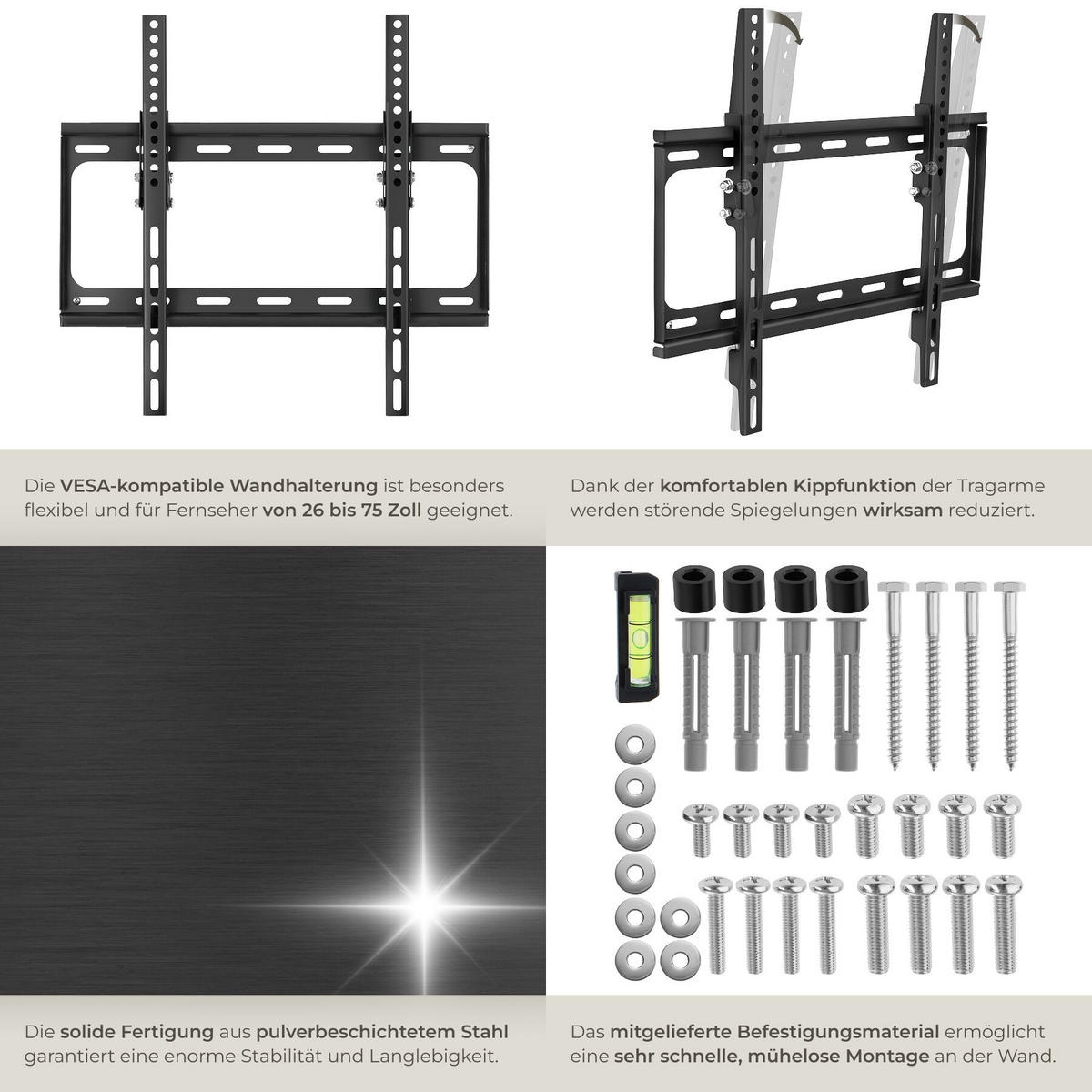 TV-WANDHALTERUNG, bis 100 kg, schwarz - Schwarz, Metall (40/2.5/45cm) - tectake