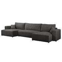 WOHNLANDSCHAFT mit Schlaffunktion - Dunkelgrau/Schwarz, Kunststoff/Textil (398/70/148cm) - home24