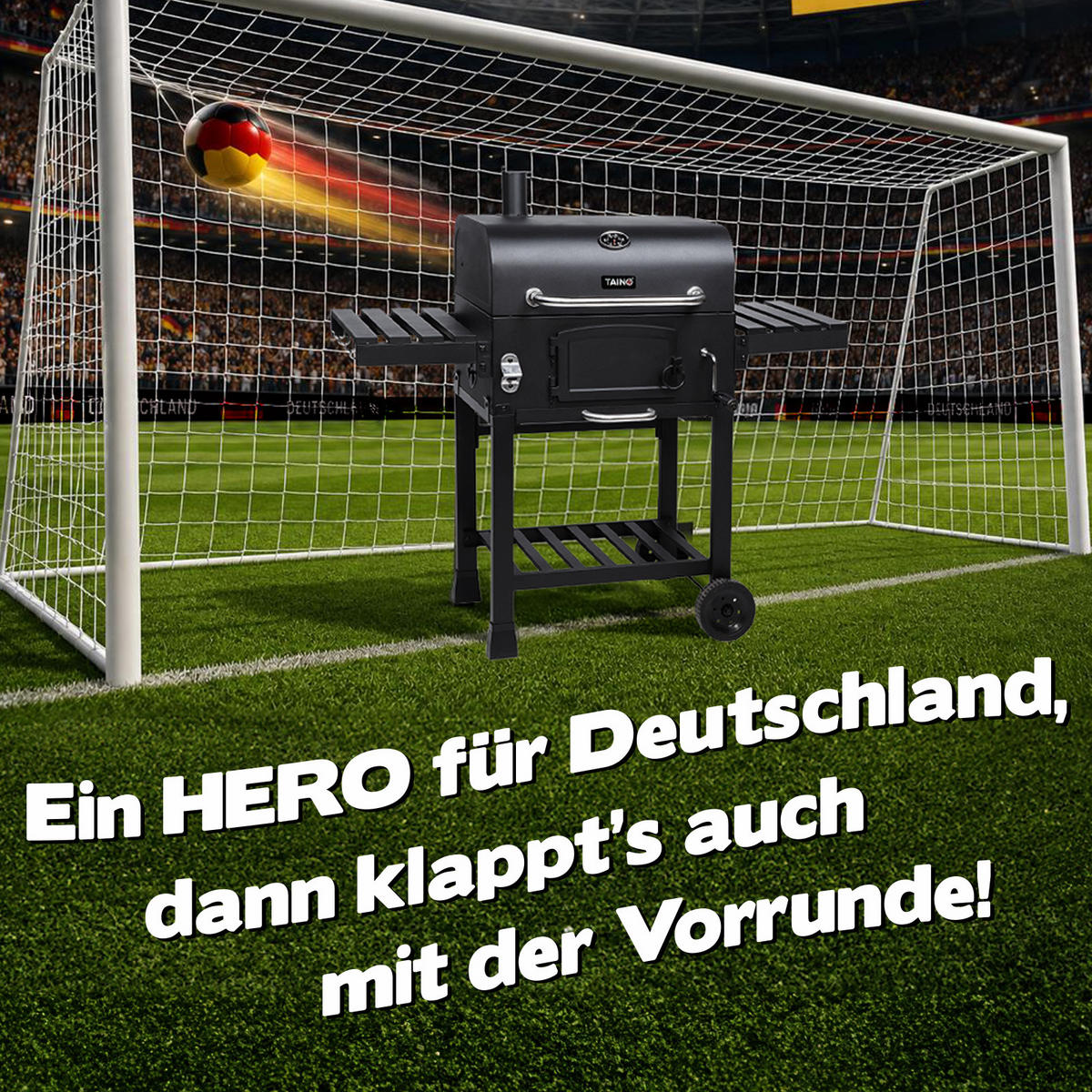 HOLZKOHLEGRILL und Smoker HERO XL - Schwarz, Metall (124/114/66cm) - TAINO