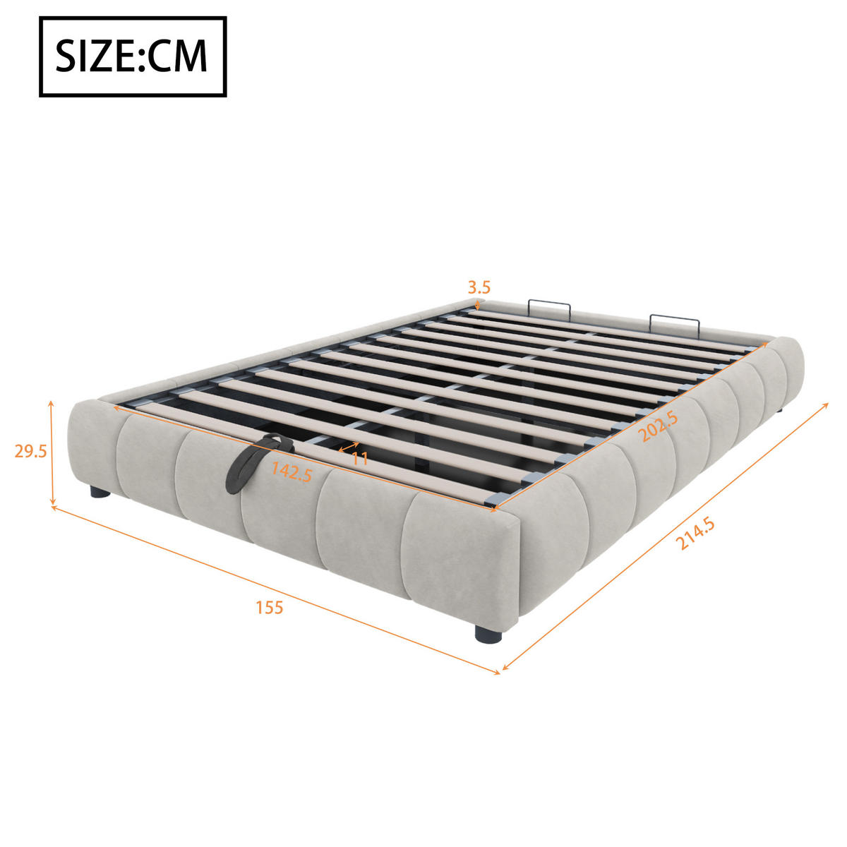 POLSTERBETT 140/200 cm Beige ohne Kopfteil mit LED-Lichtleiste und hydraulischem Stauraum - Beige, Textil (140/200cm) - OKWISH