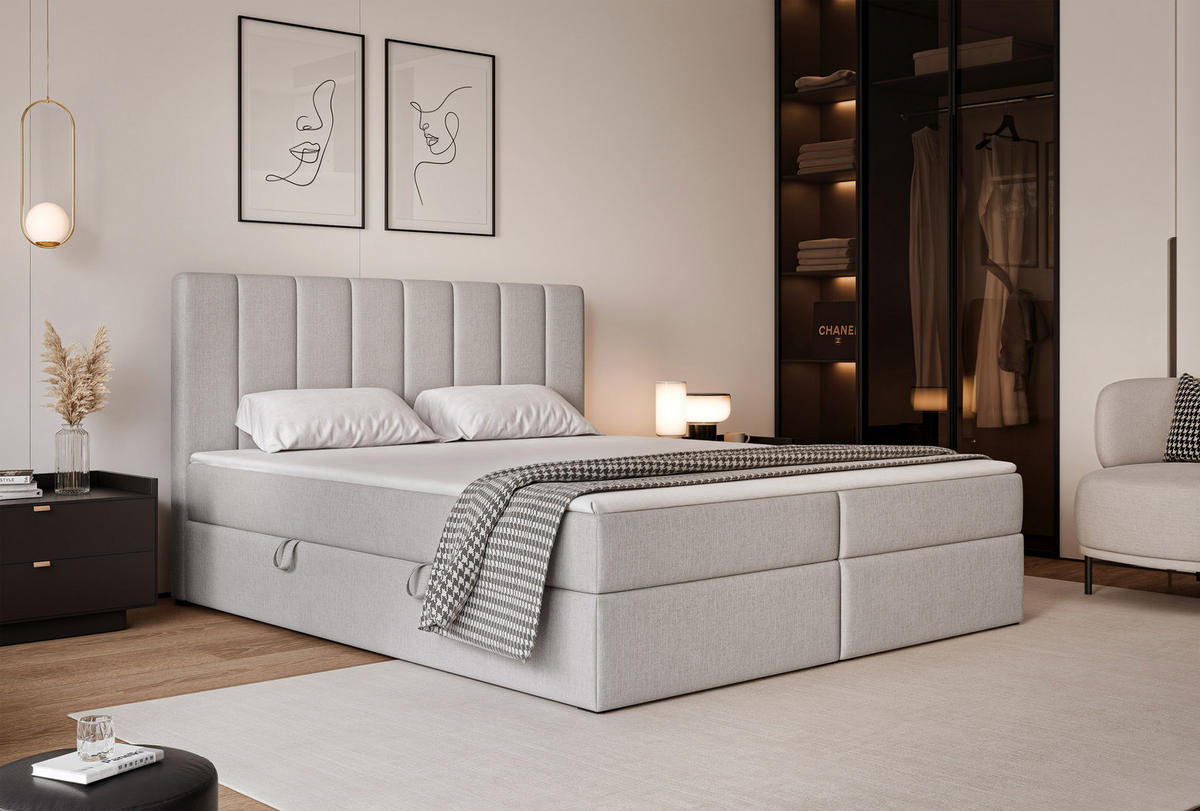 BOXBETT LEO 200/200 cm mit Matratze und Topper, Grau - Schwarz/Grau, Holzwerkstoff/Kunststoff (200/200cm) - Idohome