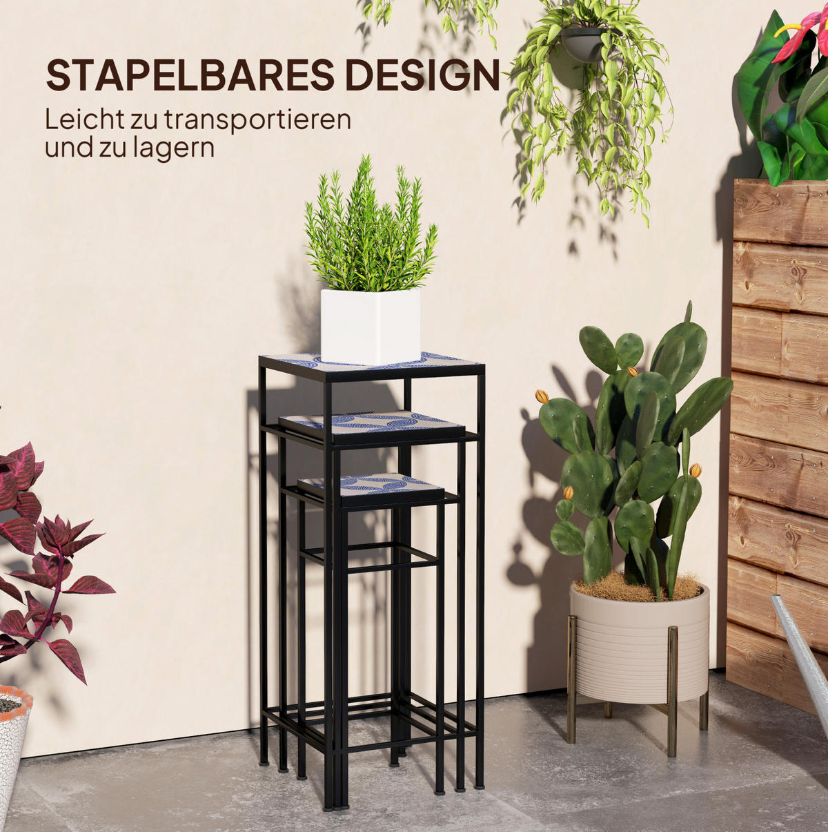 BLUMENTREPPE aus Metall in Blau mit Mosaikdesign - Blau, Metall (28/71/28cm) - Modfu