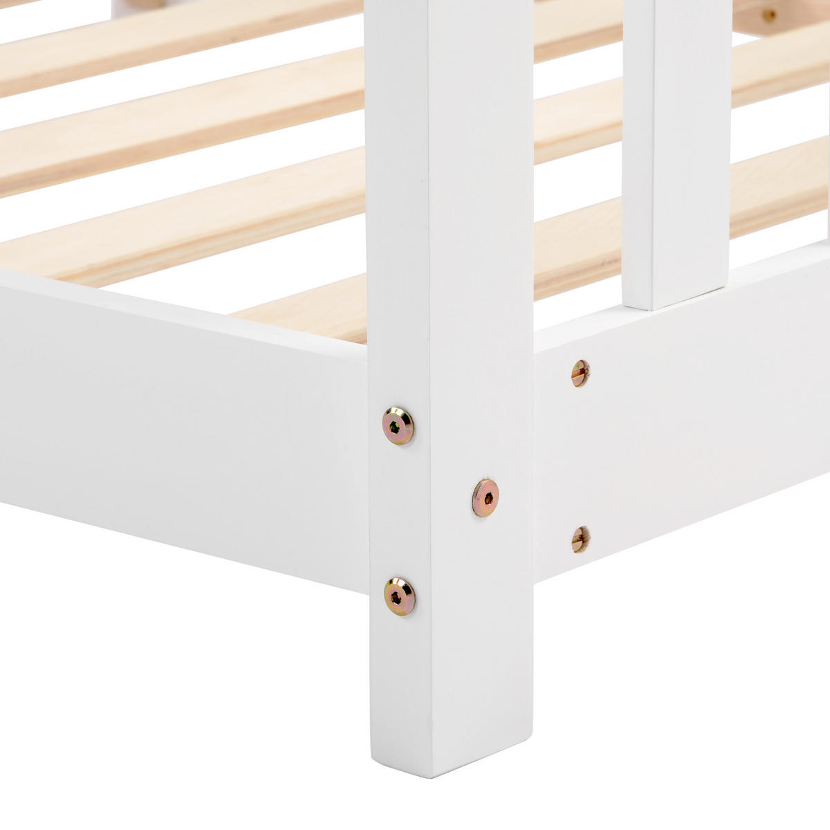 HAUSBETT 90/200 cm in Weiß mit Zaun und Lattenrost aus Massivholz - Weiß, Holz (90/200cm) - CHICFURN