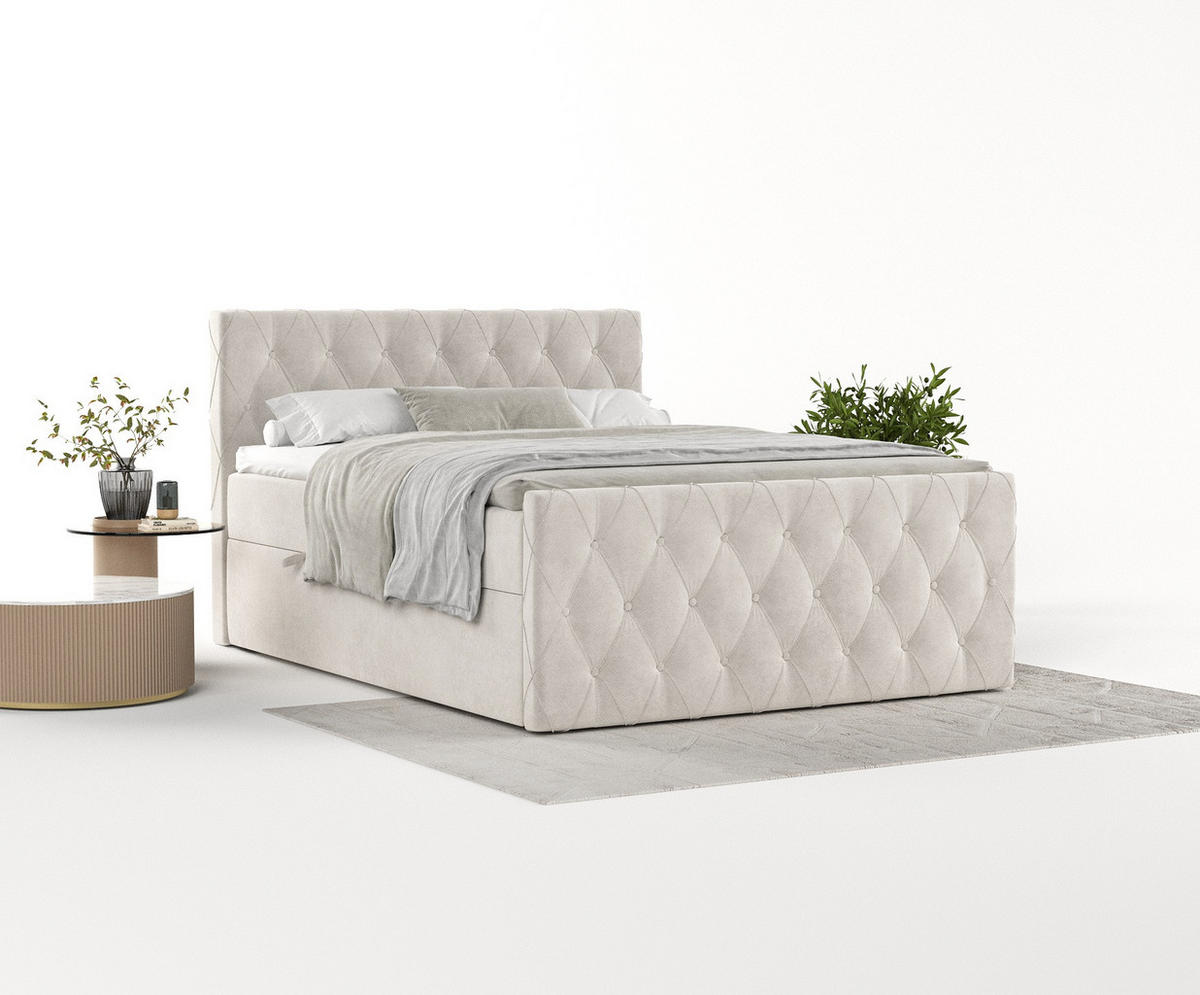 BOXBETT Signature Hellbeige 200/200 cm im Samtstoff - Hellgrau/Schwarz, Holz/Holzwerkstoff (200/200cm) - Maison de Reve