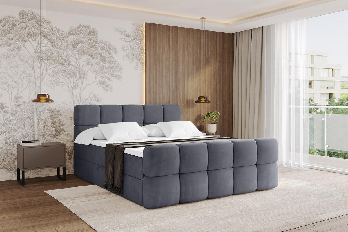 BOXBETT mit Matratze H3 - FAMA-Z - 200x200 cm Dunkelgrau Casablanca - Dunkelgrau, Holzwerkstoff (200/200cm) - ALTDECOR