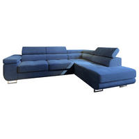 ECKSOFA APIRO R-S Blau Kordstoff mit Schlaffunktion - Blau/Silberfarben, Holz/Textil (276/202cm) - MASSENO