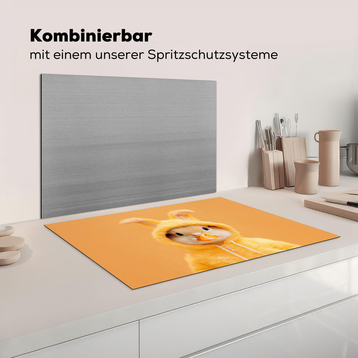 HERDABDECKPLATTE Osterhase - Kostüm - Ente Ceranfeldabdeckung 76x51.5 cm - Gelb, Kunststoff (76/51.5/0.2cm) - MuchoWow