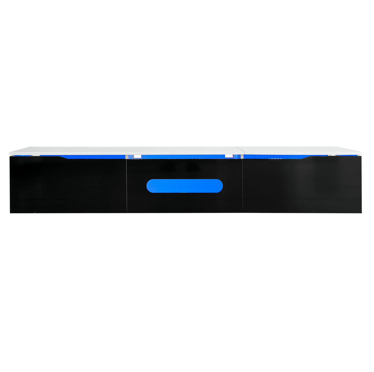 TV ormarić 180/35/30 cm crno-bijeli od MDF-a i iverice s LED rasvjetom i zidnom montažom - crna, drvni materijal (180/30/35cm) - OKWISH