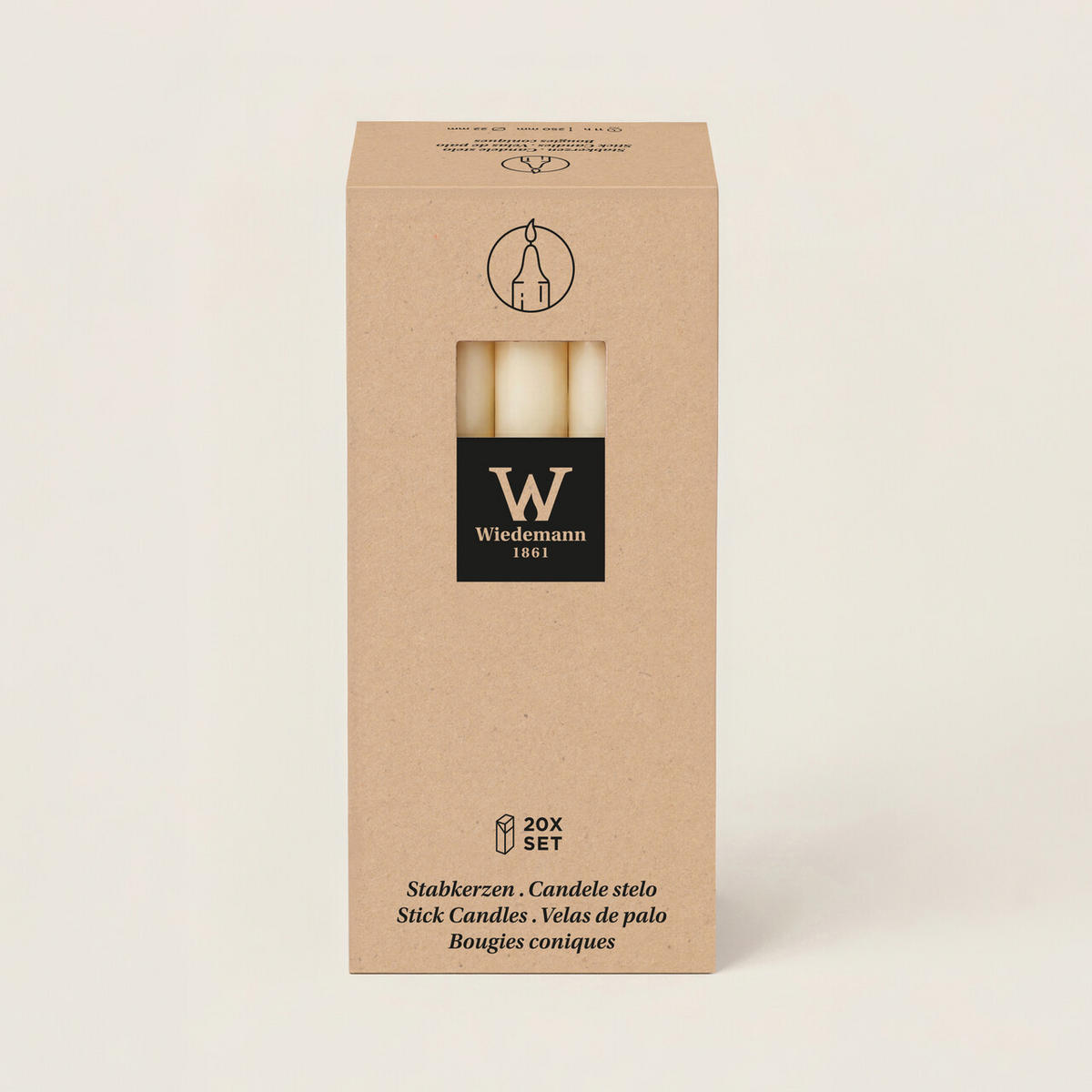 MARBLE Leuchterkerzen durchgefärbt Bisquit 150 x 22 mm, 20er Set - Beige, Paraffin (2.2/15/15cm) - Wiedemann Kerzen