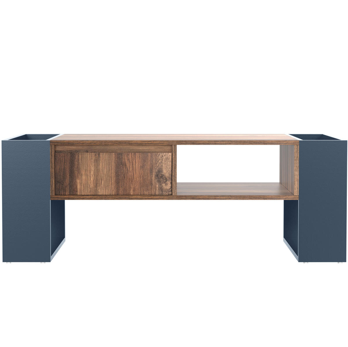 COUCHTISCH, Holzmaserung – grifflos mit Schublade & seitlichen Staufächern, 111/60/40 cm, Naturfarben/Grauschwarz - Naturfarben, Holzwerkstoff (111/40/60cm) - Redom