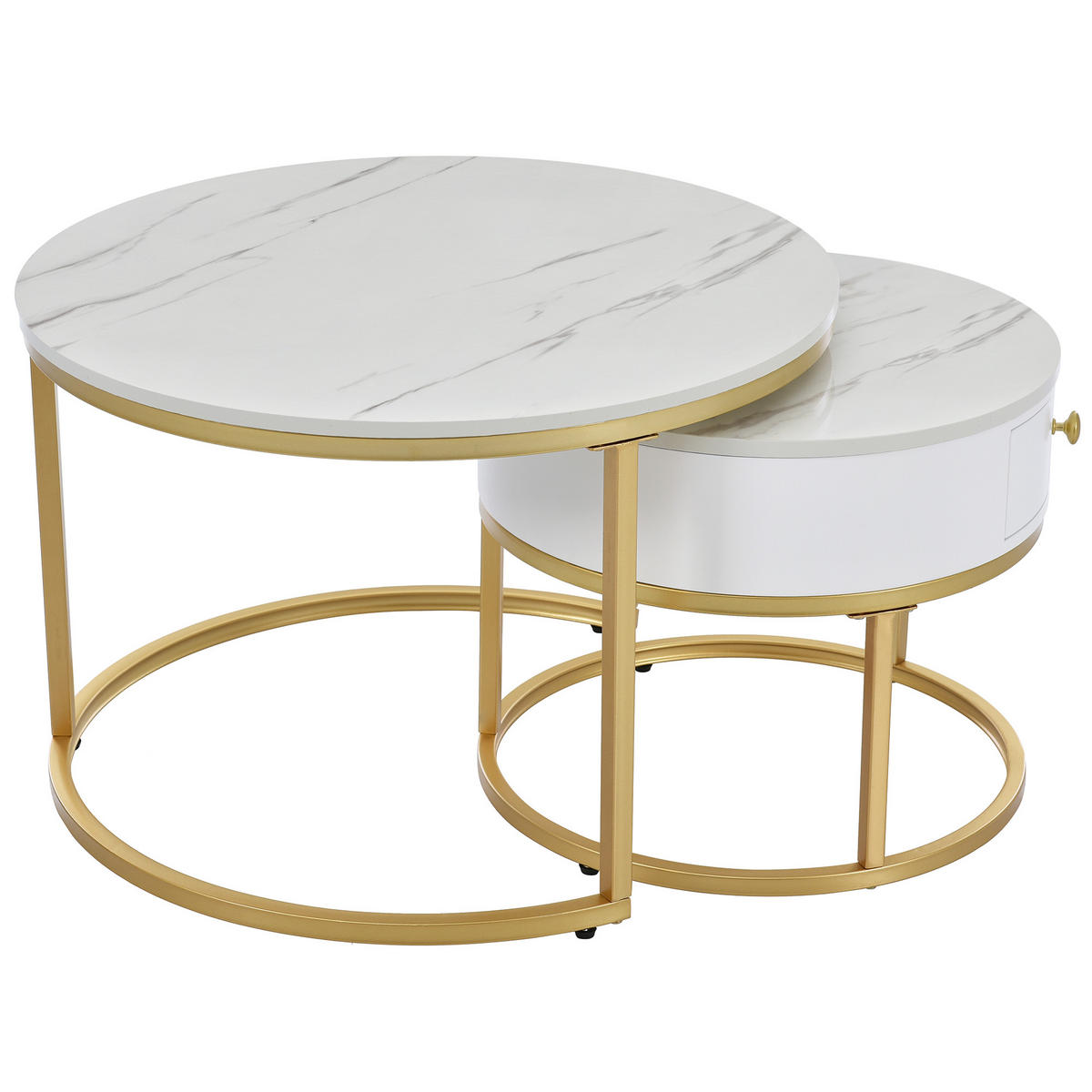 COUCHTISCH Weiß 2er-Set - Weiß Hochglanz, Holzwerkstoff (70/70/45cm) - PANGIVO