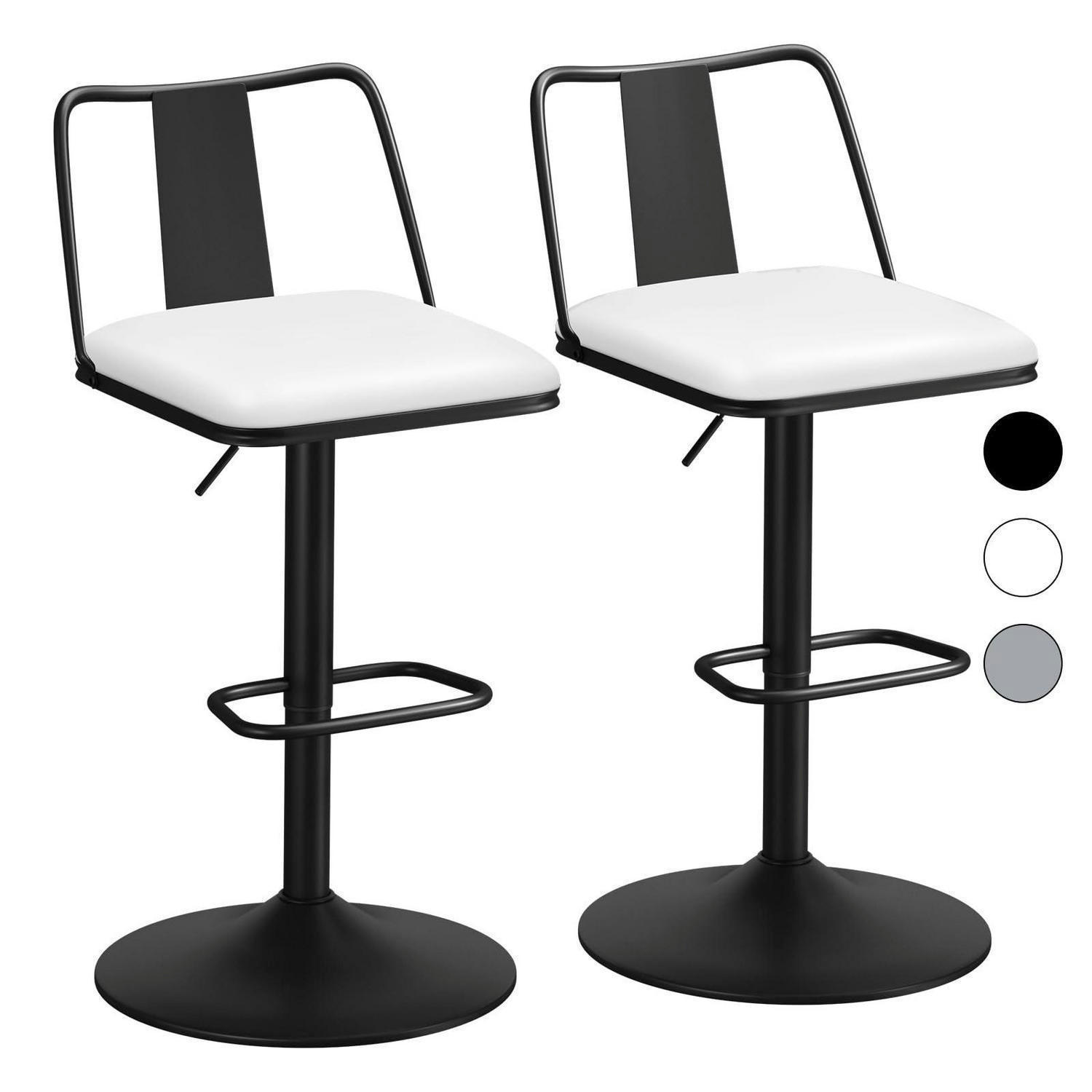 BARHOCKER 2-teiliges Set Weiß höhenverstellbar mit Rückenlehne und Fußstütze - Weiß, Kunststoff (43/102/43cm)