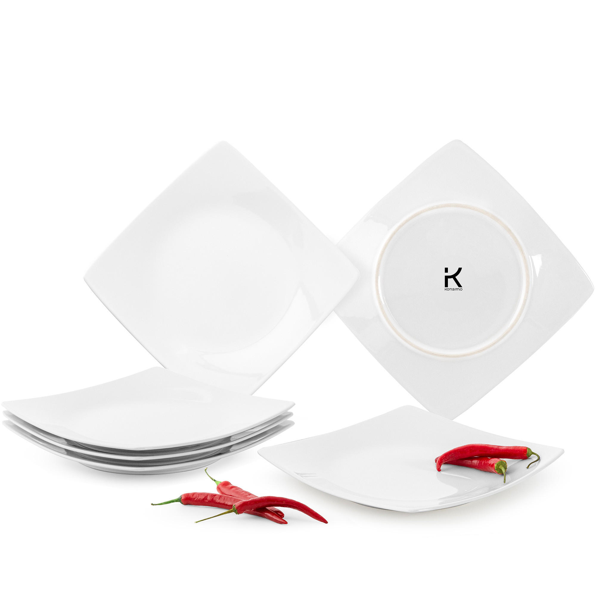 TELLERSET EPIRI Speiseteller 6 Personen 6-tlg - Weiß, Keramik (25cm) - KONSIMO®