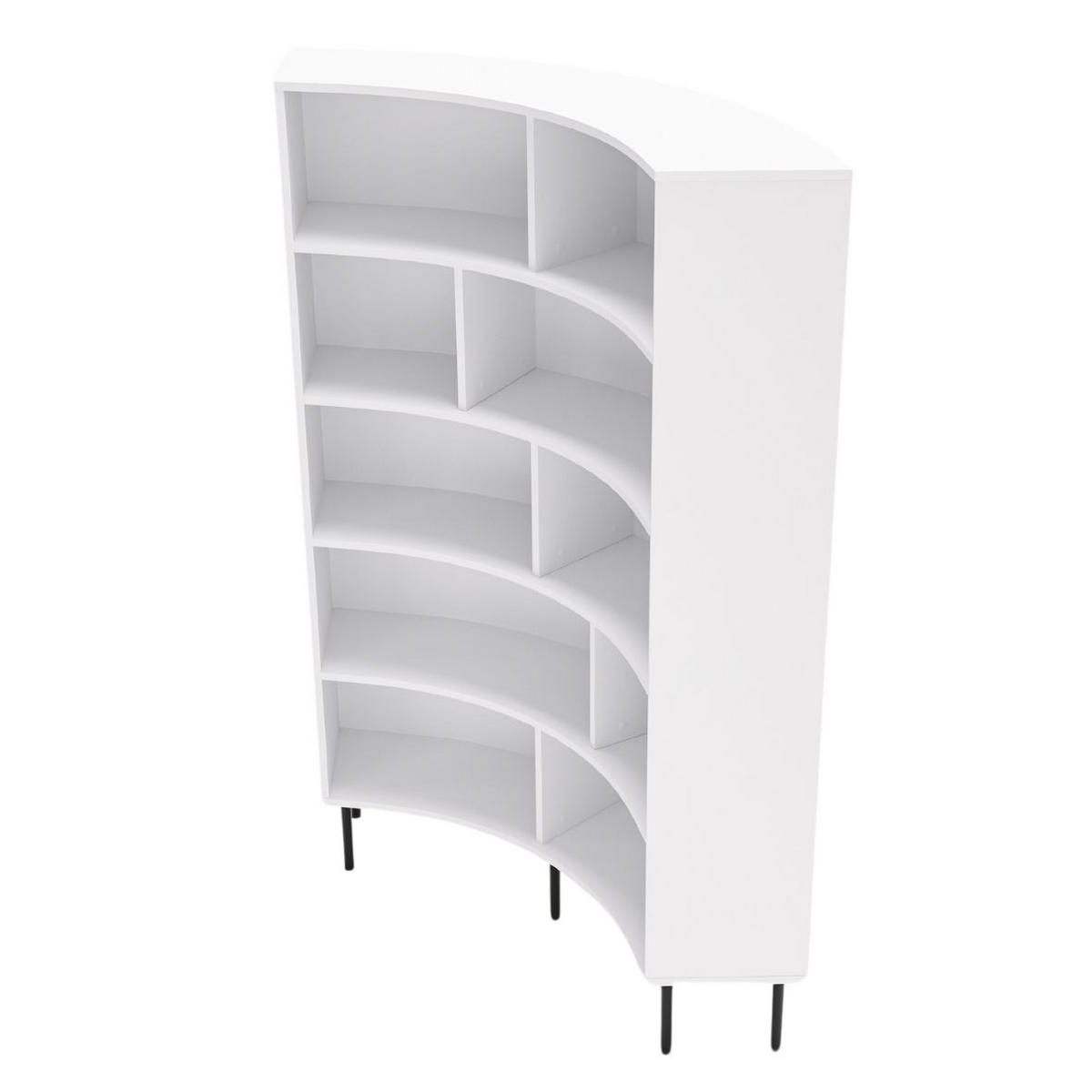 BÜCHERREGAL Horn, Weiß, Bogenform, 10 Fächern - Schwarz/Weiß, Holzwerkstoff/Metall (100/181/32cm) - Skandica