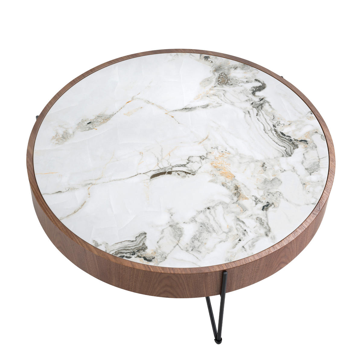 COUCHTISCH rund Walnuss | Weiß | Schwarz 81/81/33 cm - Walnussfarben/Schwarz, Holz (81/81/33cm) - ANGEL CERDA