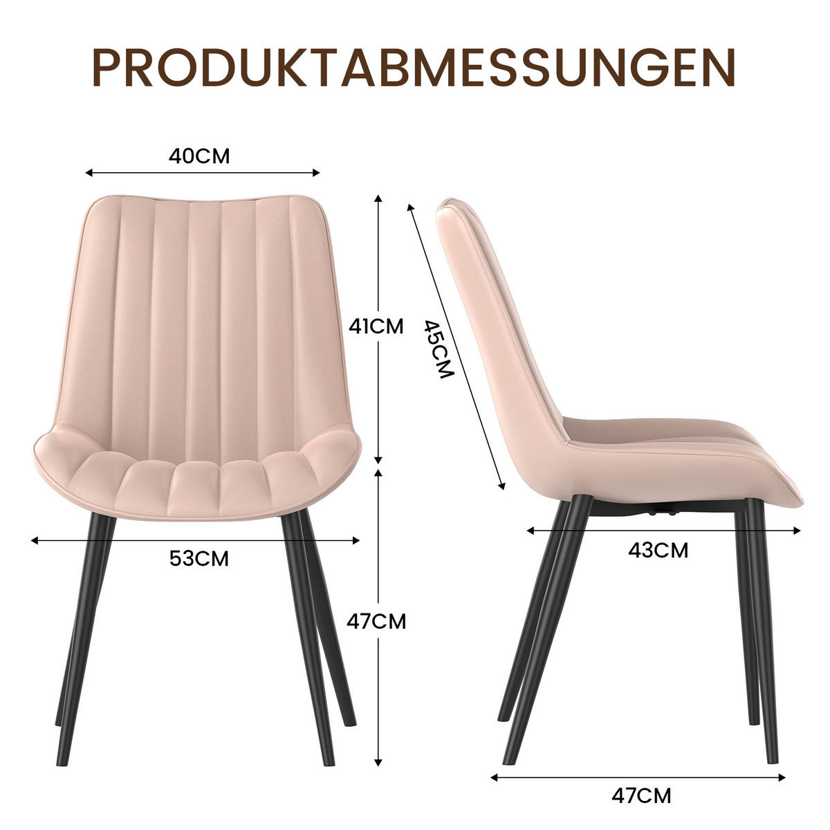 STUHL-SET 2 Stück aus Kunstleder in Modernem Stil-YZ1 - Cognac, Textil/Metall (62.5/88/53cm) - HOMAVO