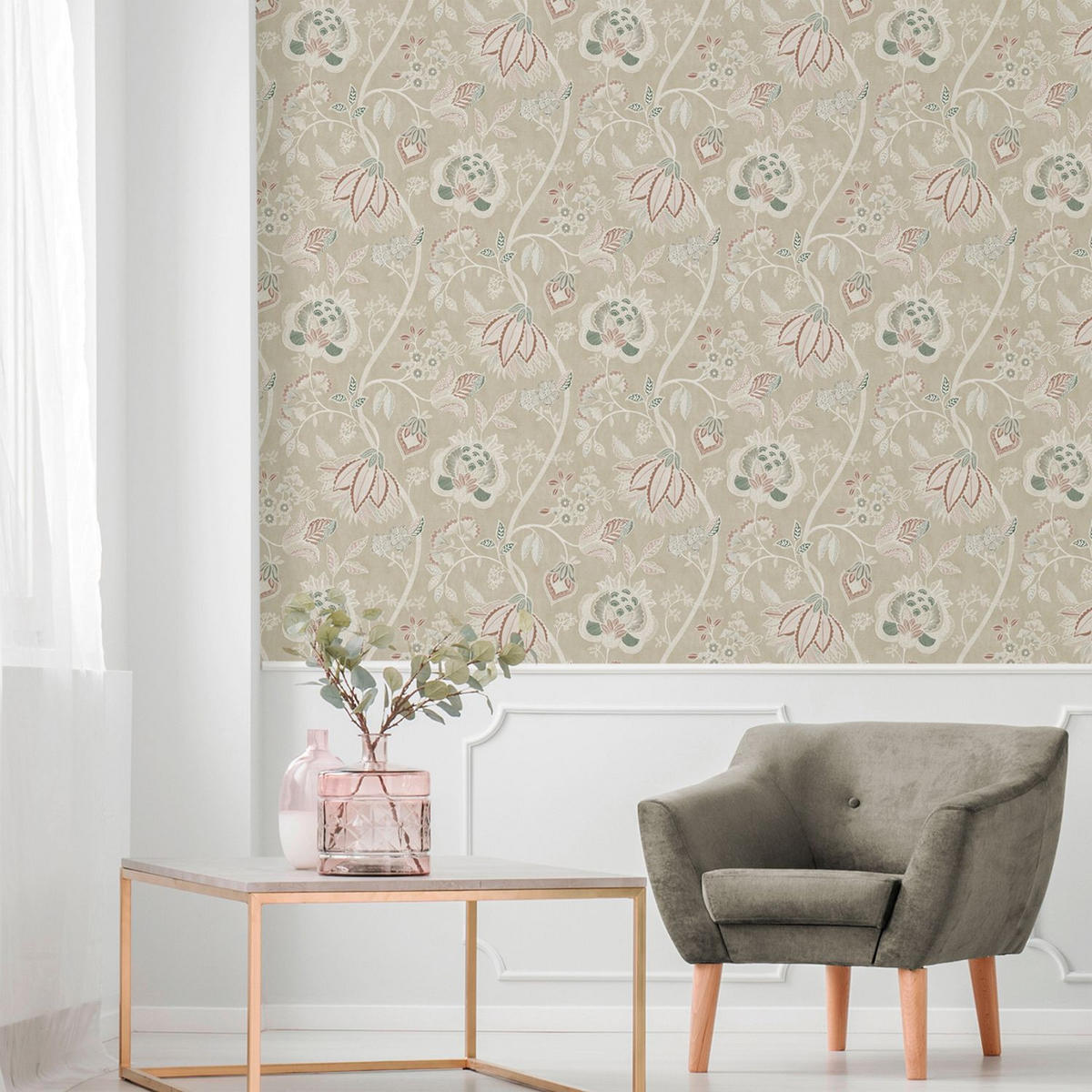 TAPETE Blumen 53 cm x 10 m - Beige, Papier (53/1000cm) - Sanders & Sanders