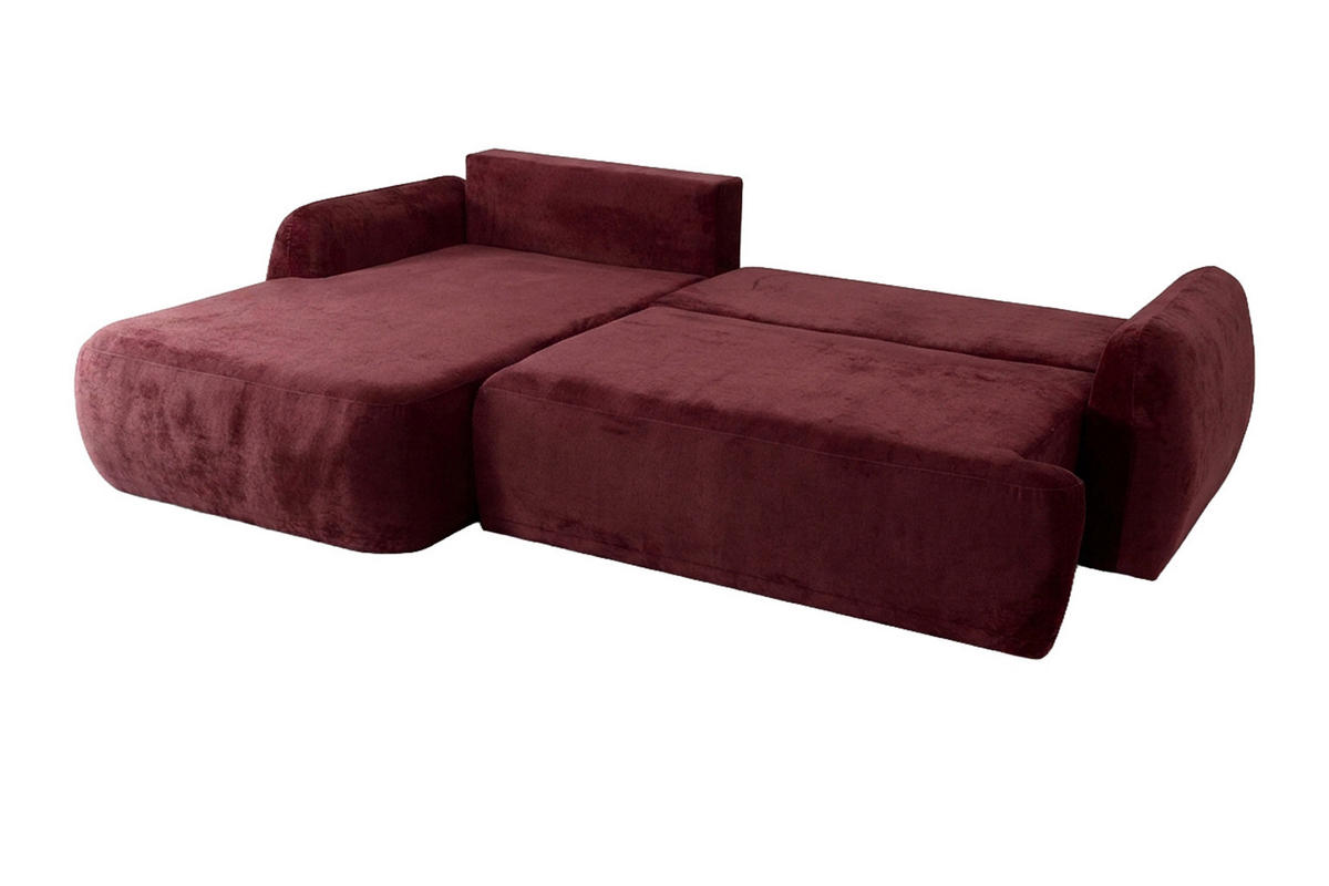ECKSOFA Mit Schlaffunktion Und Bettkasten, Chenille-Stoff Perfecto, Rotwein, Links, HELA II - Weinrot, Holz (280/184cm) - Kaiser Möbel