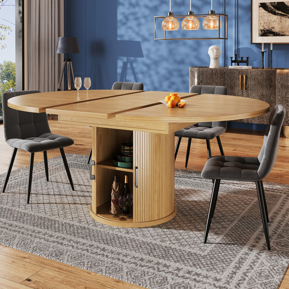 ESSTISCH Ausziehbar Natürlich mit Stauraum 118-158/118/76 cm - Naturfarben, Holz (118/118/76.8cm) - Oxeza