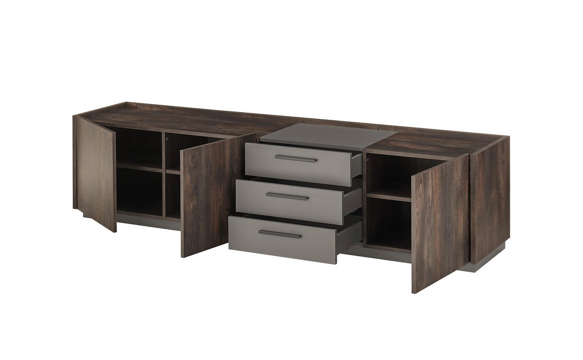 LOWBOARD M18 Thermo Oak & Anthrazit 200/50/45 cm mittel - Graubraun, Holzwerkstoff (200/50/45cm) - Livojo