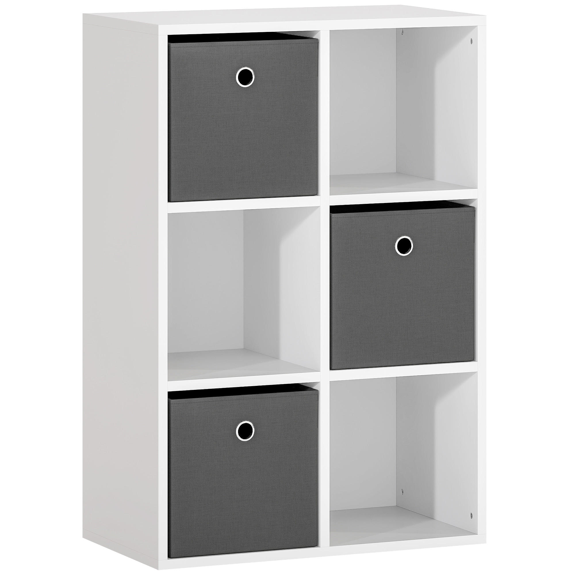 BÜCHERREGAL Bücherschrank mit 3 Stoff-Schubladen, Standregal mit offenen Regalen - Weiß, Holzwerkstoff/Textil (30/79.8/53.7cm) - HOMCOM