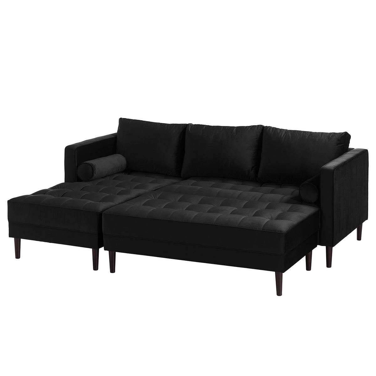 ECKSOFA - Samt - Dunkelbraun/Schwarz, Birkenholz/Textil (201/155cm) - home24
