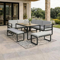 DINING-LOUNGESET Aruba Hellgr. /Schwarz Outdoorstoff/Metall - Hellgrau, Metall - Bessagi Garden