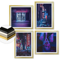 WANDBILDER 4er Set - 50x50 cm & 40x60 cm Goldrahmen - Nachtstadt mit Neonlichtern - Goldfarben, Kunststoff (50/50cm) - ArtPrintCave